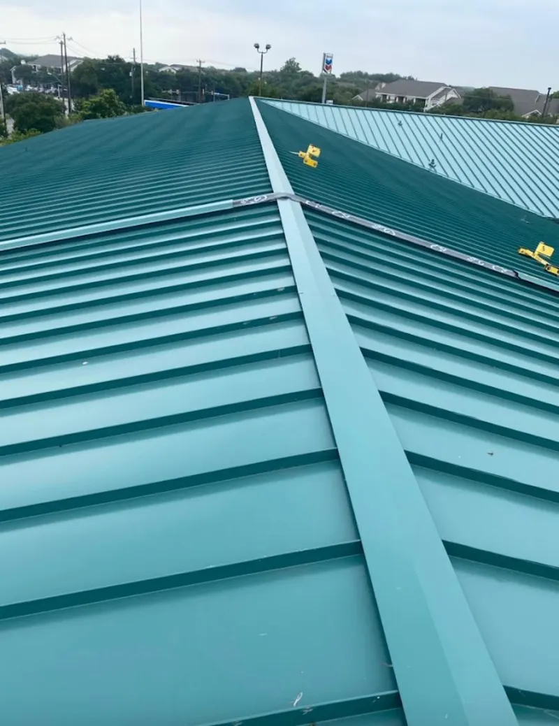 Green commercial metal roof ridge and valley for Metal Roof Repair in Hawthorn Woods